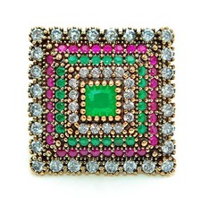 Ottoman Empire Style 6CT Treated Emerald 925 Sterling Silver Ring Sz 8 HB2-7