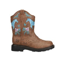 Roper Glitter Horse Round Toe Cowboy Youth Girls Brown Casual Boots 09-018-1202
