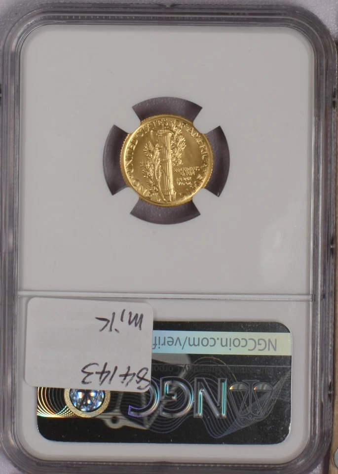 2016-W 24k Gold Mercury 1/10 oz. 10 Cents NGC SP70. Free shipping. - Image 2 of 4