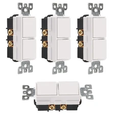 Double Rocker Decorator Light Switch Single Pole 15A 120V UL Listed 4 Pack White