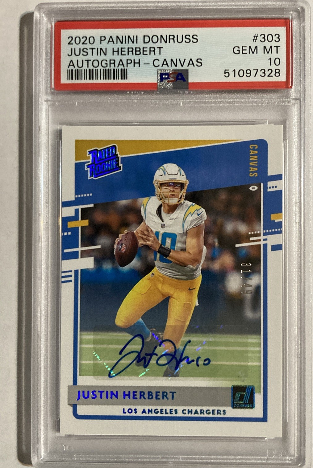 Justin Herbert Panini Donruss #303 Autograph-Canvas