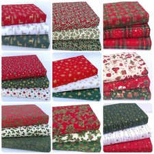 CHRISTMAS SEWING FABRIC 100% COTTON 3 piece  FAT QUARTER BUNDLES & 10" SQUARES