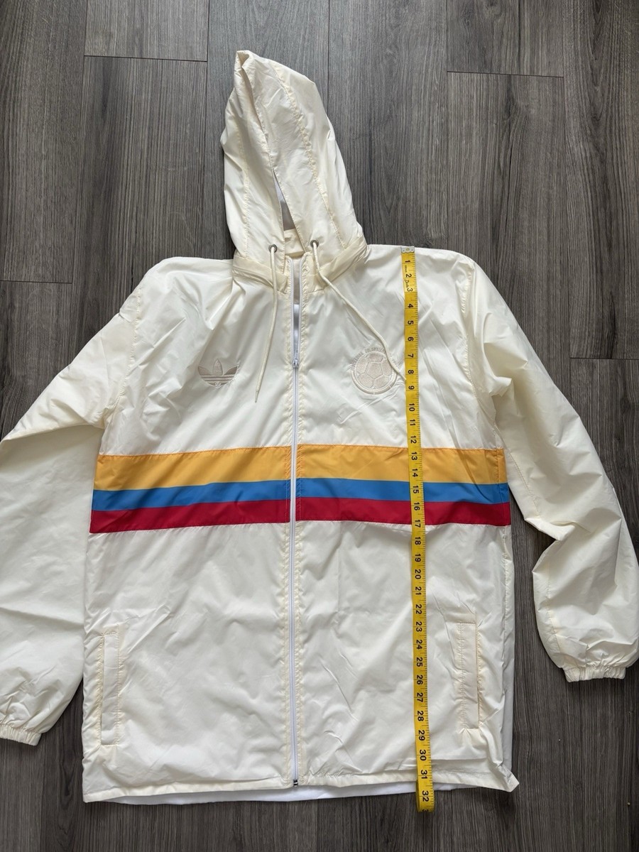 Adidas Colombia Soccer Jacket 2XL White Yellow Blue Red Hooded Fan