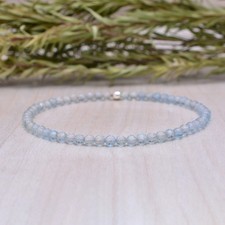 Dainty Aquamarine Stretch Bracelet, Delicate Elastic Jewelry, Faceted Blue Gems