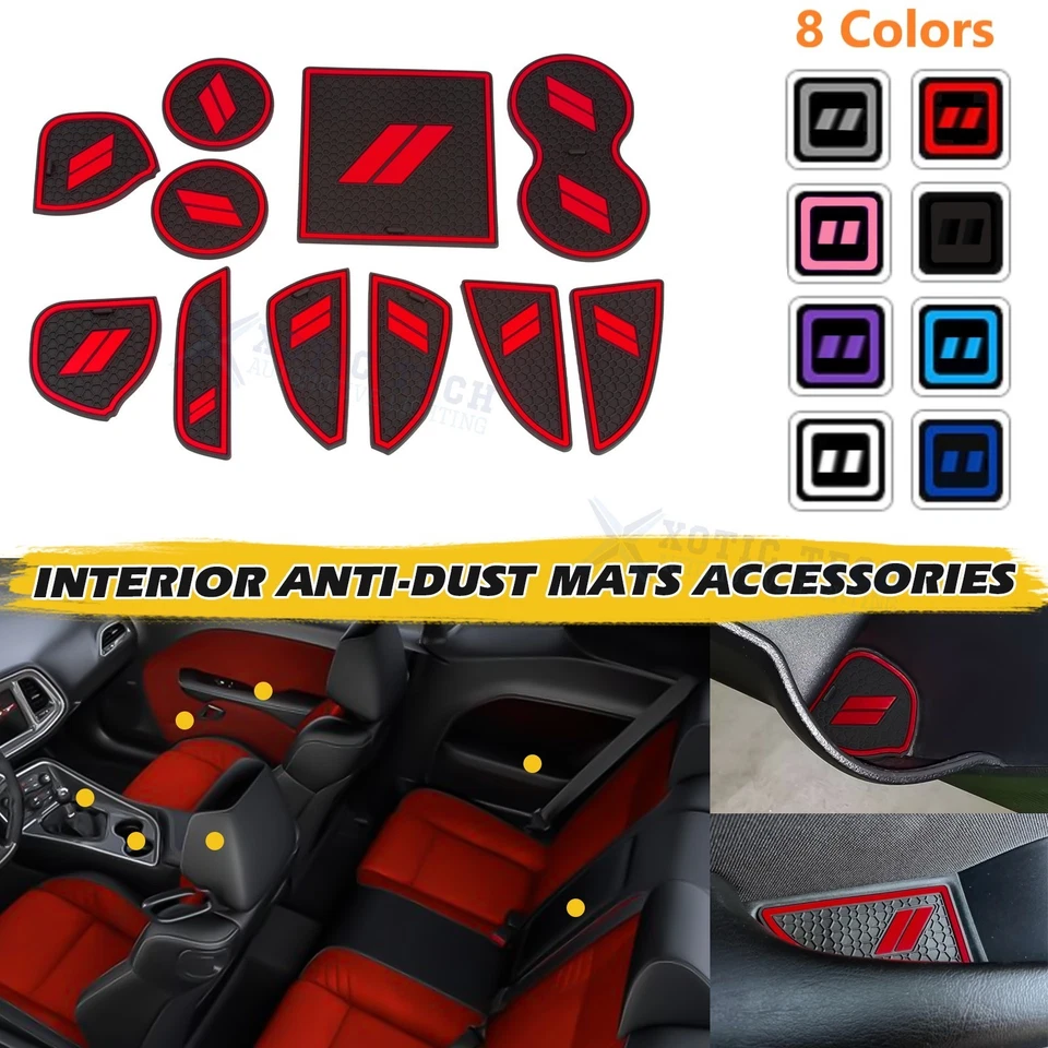 Door Groove Anti-Dirty Mats Cup Holder Liners 11pcs for Dodge Challenger 2015+ - Image 2 of 4