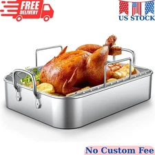 Roasting Pan 17x13inch Stainless Steel Turkey Roaster with Rack Deep Broiling