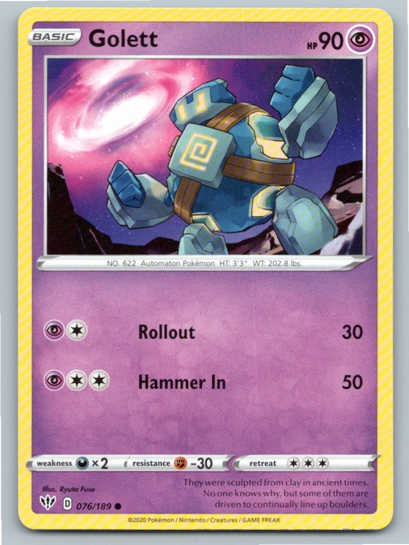 2020 POKEMON GOLETT DARKNESS ABLAZE 076/189 C NM A57642 FREE S&H