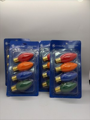 GE C9 Glow Bright 4 Replacement Bulbs MultiColor Indoor Outdoor Nos C9 4 Packs