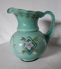 Fenton Art Glass Hand Painted Pitcher , 75th Anniversary Diamond Jubilee