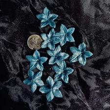 handmade polymer clay pressed beads-floral- 9 teal/silver glitter