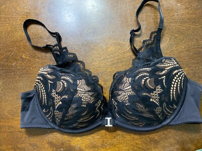 Adored by Adore Me Layla Push Up Bra Underwire Black Lace Hook & Eye Women's 32B