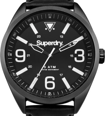 Superdry watch strap SYG199BB Leather Black black stitching 5ATM UK