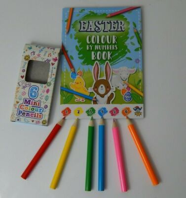 Ostern Malen nach Zahlen kleines A6 Buch + Buntstifte Ostern Party Tasche Spielzeug
