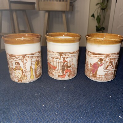 3 Biltons Illustrated Stoneware Mug Made in England 4''  Flower & Potato Sellers