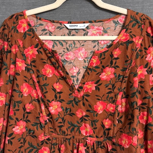 Sonoma Top 3X Brown Pink Floral Lightweight Corduroy Casual Boho Peasant Fall - Picture 2 of 8