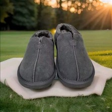 Genuine Suede Grey Slippers Fur Lined Clog Rubber Sole - Mens Size 7-8 - George