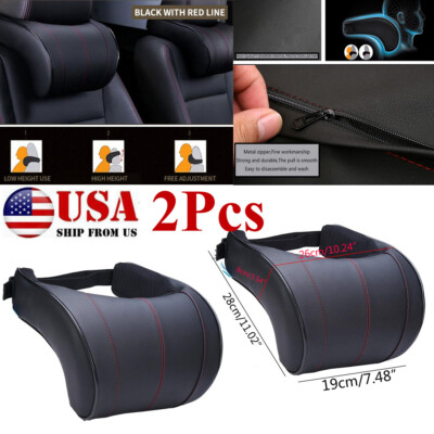 2 Pack Car Leather Neck Pillow Headrest Pillows Memory Foam Cervical Support