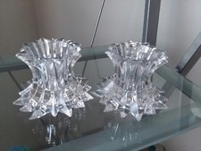 2 PARTYLITE DISCONTINUED AURORA LEAD CRYSTAL PILLAR CANDLE HOLDERS  #P7378
