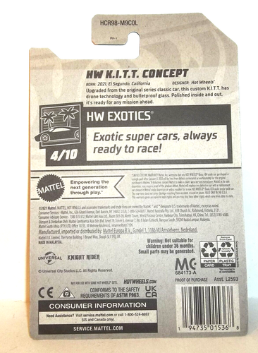 2022 HOT WHEELS 1:64 HW EXOTICS 4/10 BLACK HW K.I.T.T. CONCEPT #185/250 - Picture 6 of 6