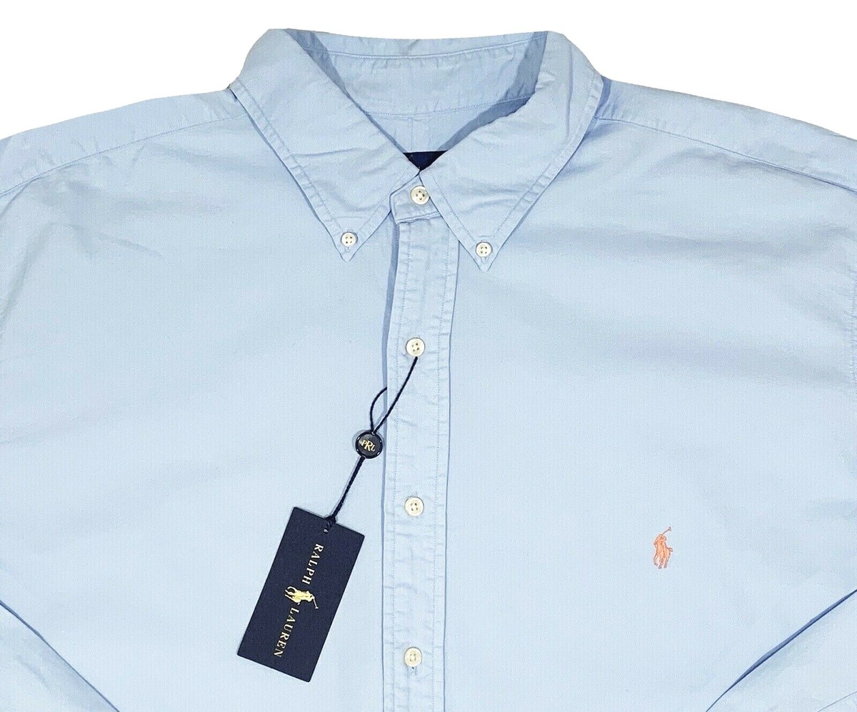 トップス RALPH LAUREN Men's RALPH LAUREN Light Blue Pinpoint Cotton Shirt XXL NWT