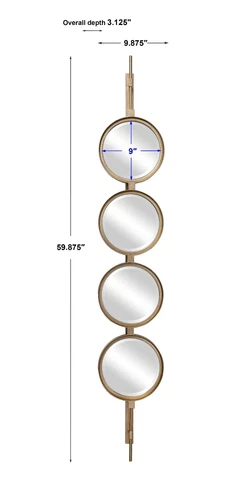 UTTERMOST 9666 IRON BUTTON GOLD LEAF FOUR ROUND BEVELED MIRRORS WALL DECOR - Picture 4 of 6