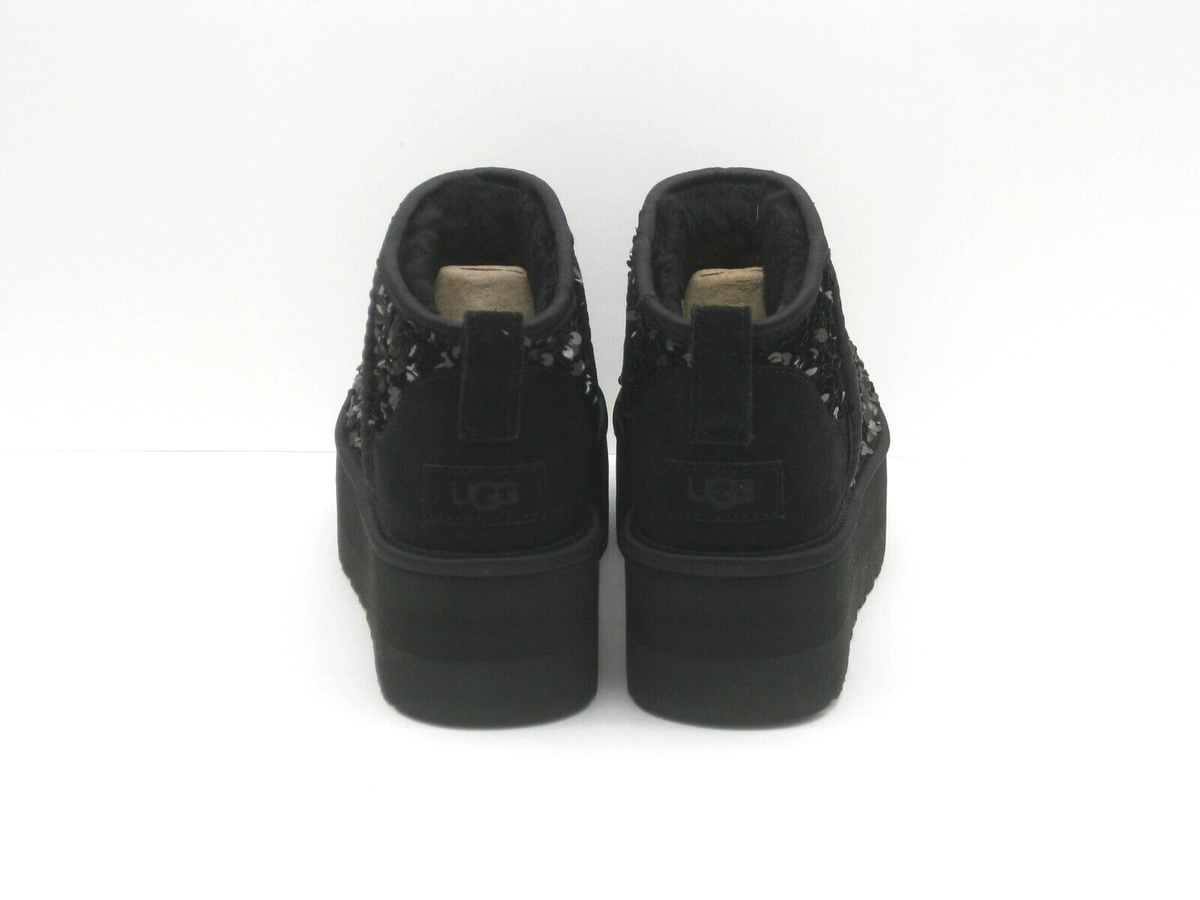 UGG ULTRA MINI PLATFORM CHUNKY SEQUIN WOMEN BOOTS BLACK US 8 /UK 6