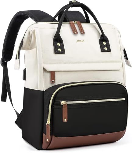 Sleek 17.3 Inch Laptop Backpack for Women in Beige Black Brown