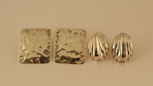 2 PAIRS STERLING SILVER SHELL EARRINGS CLIP ON HAMMERED EARRINGS PIERCED - Picture 5 of 8