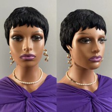 100 Human Hair Short Wigs 4 Inch Black Bob Machine Made Wigs