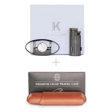 Premium Gunmetal Accessory Bundle - Cigar Cutter, Torch Lighter, Travel Case
