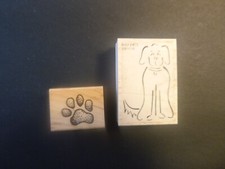 2 stamps - Dog and Paw Print - Wood Mounted Rubber Stamp