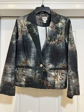 Chicos women blazer multicolor metal button pockets casual Floral fall size 1