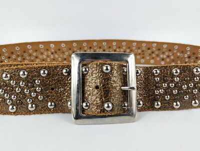 Black & Brown London Studded Distressed Leather Belt Large  display picture 1