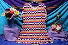 Azules Women's Colorful Mini Dress Size Large  sundress shirt classic top 1980's