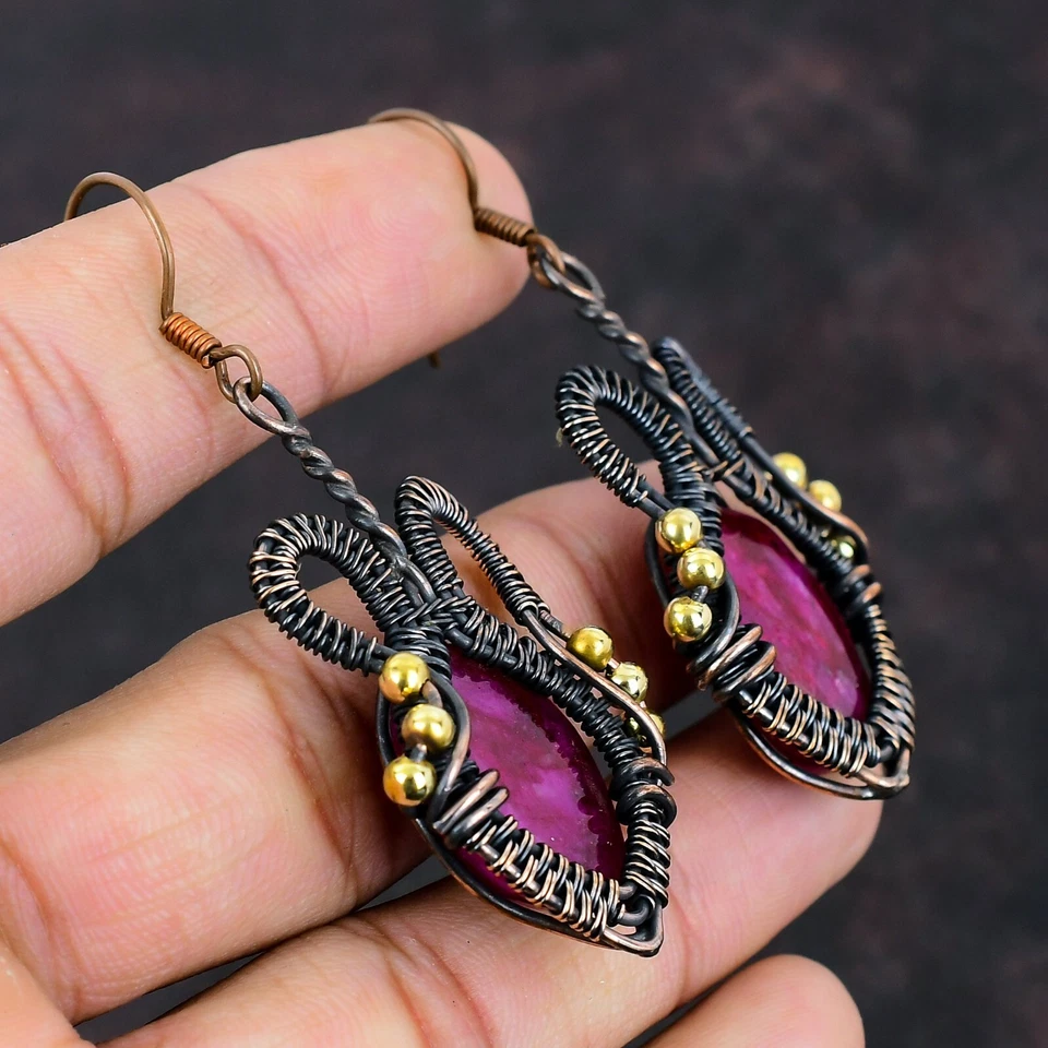 Медь натуральный Кашмир рубиновая проволока обернутая мать подвеской падение новые серьги ювелирные изделия - Изображение 4 из 4