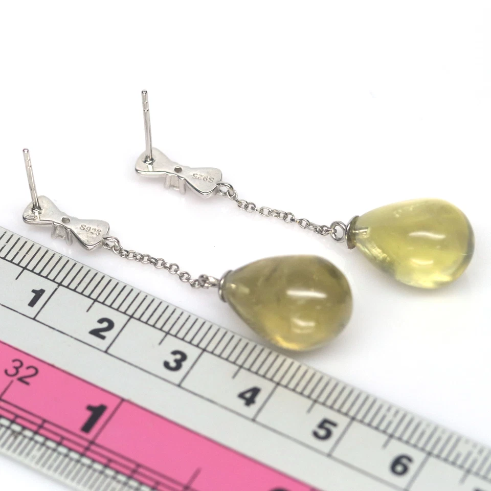 Pendientes de cuarzo amarillo limón y circón blanco con piedras preciosas sin calentar plata 925 Foto 3 de 4
