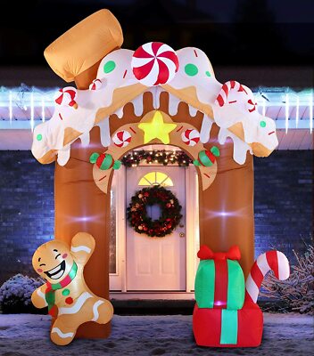10 ft Inflatable Gingerbread House Archway with Built-in LEDs Blow Up Yard Decor
