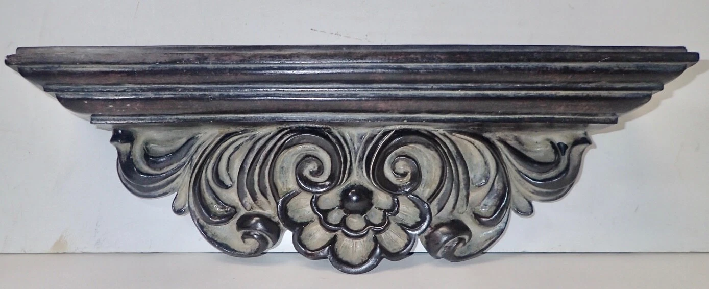 CONTEMPORARY ACANTHUS LEAF DESIGN COMPOSITE WALL SHELF 17"