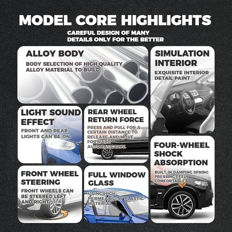 1:32 BMW X3M SUV Alloy Metal Diecast Model Car Sound & Light Pull Back Hobby Toy - Image 4 of 4