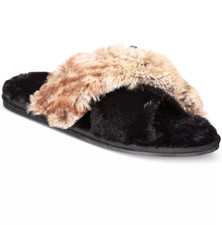 INC INTERNATIONAL CONCEPTS Faux-Fur Cross Band Slippers S Small 5-6 Black