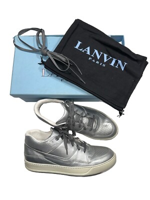Lanvin Men s Mid Top Sneaker Metallized (metallic) Calf Silver, Sz:9 (see Descr)