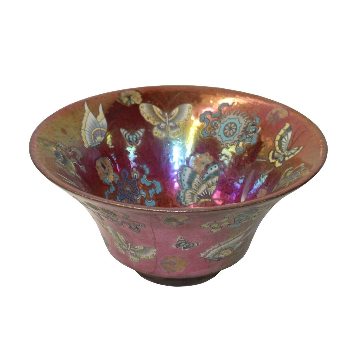 Chinese Handmade Metallic Pink Butterflies Ceramic Accent Bowl ws797S Chinese Handmade Metallic Pink Butterflies Ceramic Accent Bowl ws797S