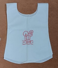 Childs Embroidered White Red Pullover Baptismal Bib