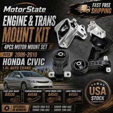 4pcs Fits 2006-2010 Honda Civic 1.8l Engine Motor Trans Mounts Kit W Support