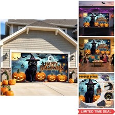 Halloween Garage Door Banner 6x13Ft Hanging Backdrop Ghost Pumpkin Black Cat
