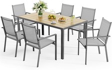 Patio Table and Chairs Set for 6, Outdoor Dining Set Includes 59.5" Rectangle