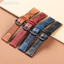 18/20/22mm Vintage Watch Band Retro Stitched Replacement Strap Genuine Leather