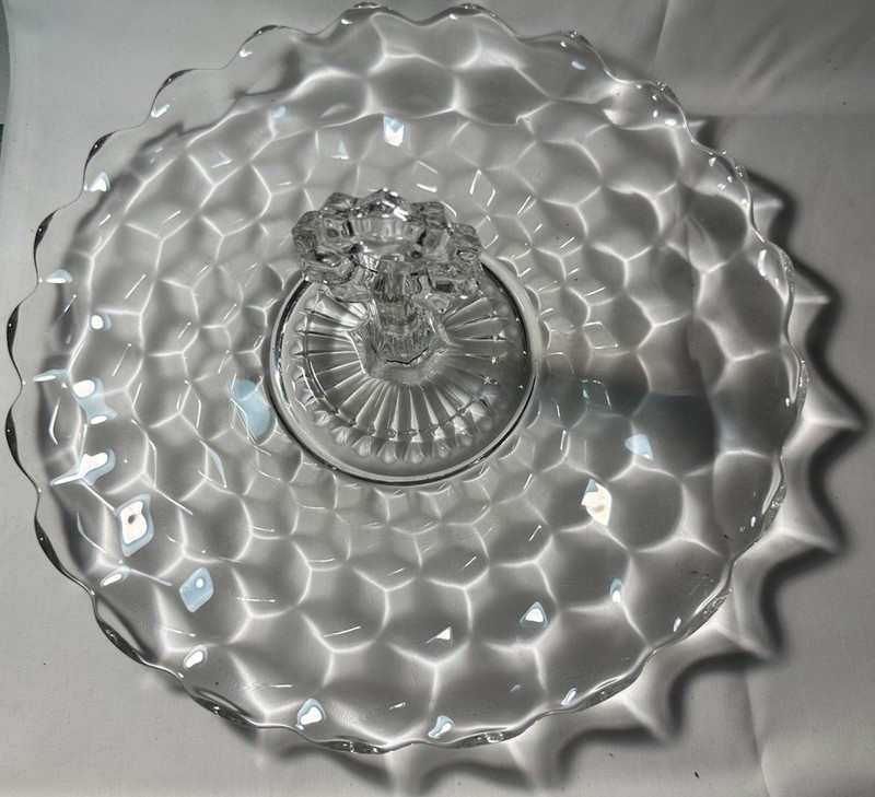 Vintage American Fostoria Center Prismatic Glass Serving Tray - Center Handle