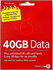 🔥BARGAIN 💥FULLY PREPAID 6 months sim  ☄️Unltd Calls Texts + 40gb Nothing 2 pay