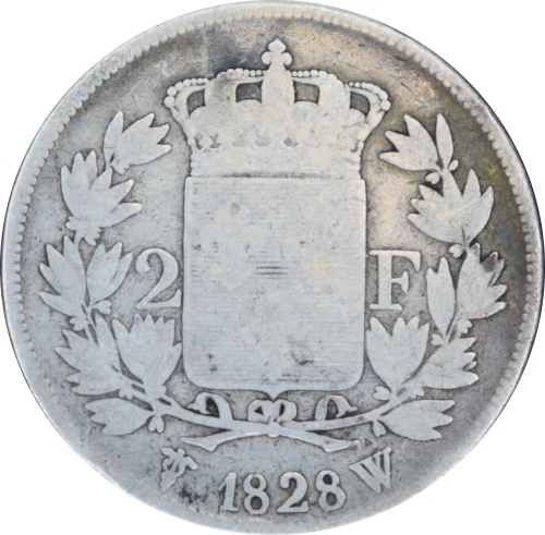 2 francs Charles X 1828 W (Lille) 9,64g F258/48 357 562ex Argent TB+ - Photo 2/2